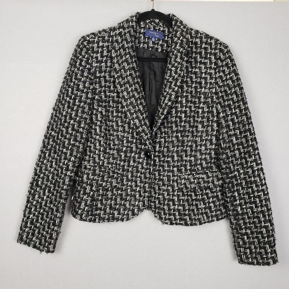 Fundamental Things Size 10 Tweed‎ Blazer Jacket Black White Office Professional